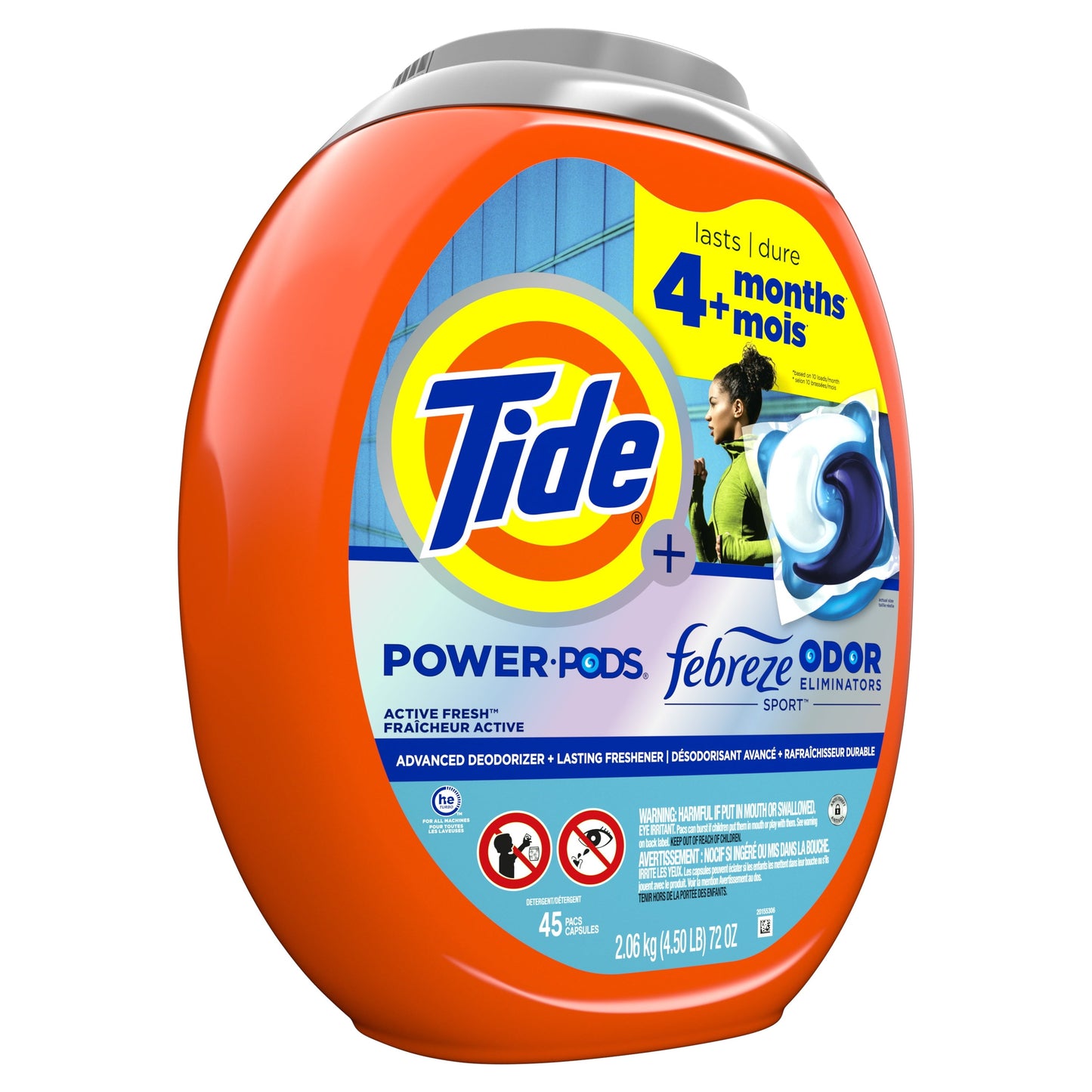 Tide Power Pods Laundry Detergent Soap Packs with Febreze, Sport Odor Defense, 45 Ct