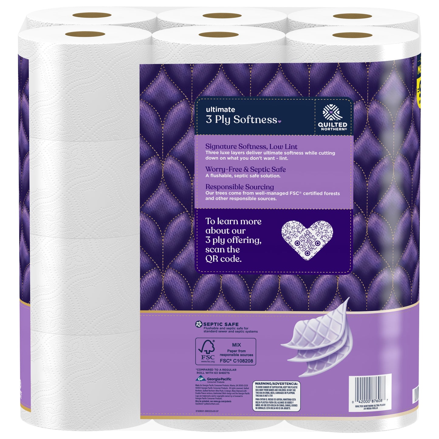 Quilted Northern Ultra Plush 24 Mega Rolls, 3X More Absorbent*, Luxurious Soft Toilet Paper