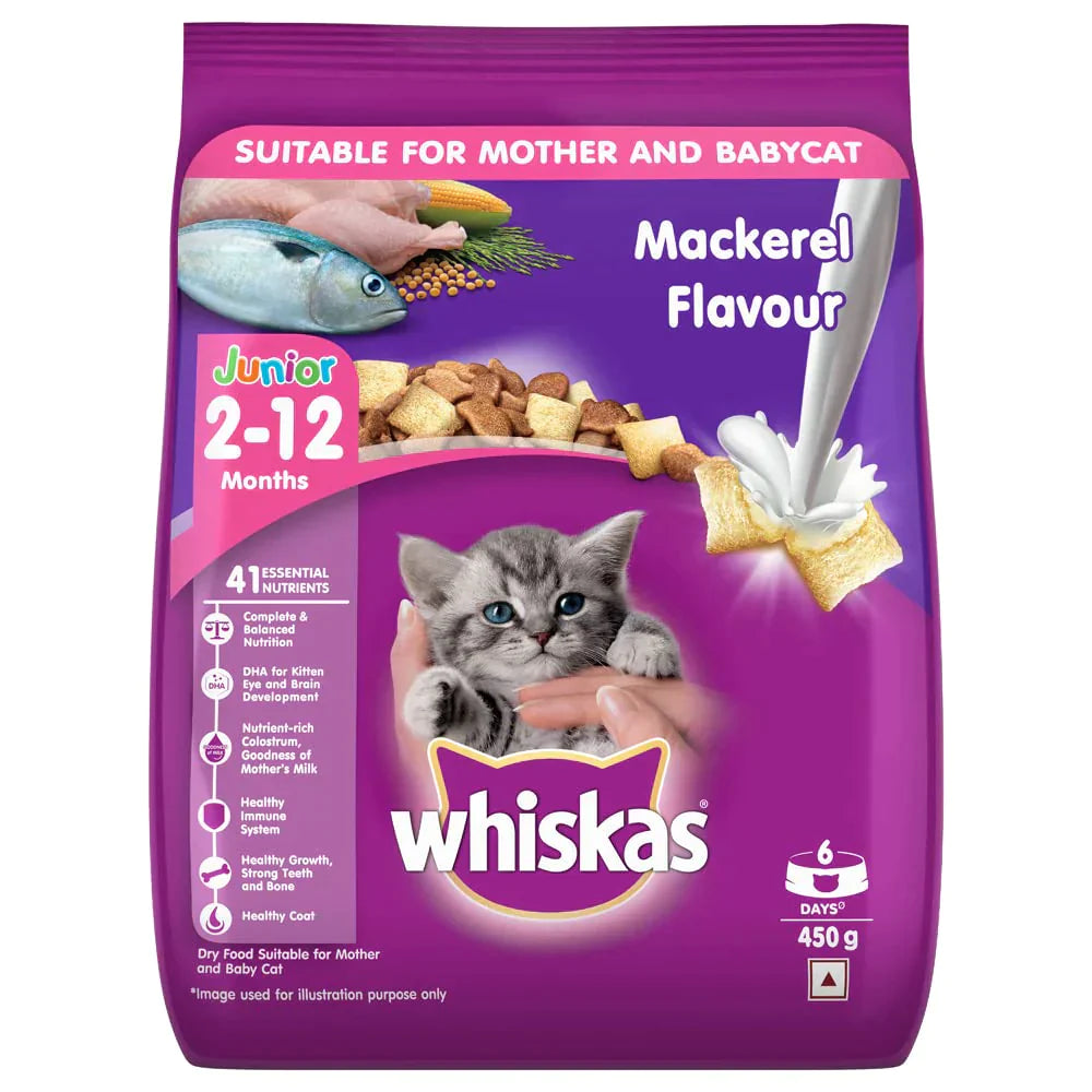 WHISKAS CAT FOOD JUNIOR MACKEREL FLAVOUR 450 GM