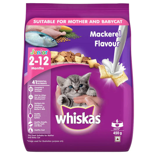 WHISKAS CAT FOOD JUNIOR MACKEREL FLAVOUR 450 GM