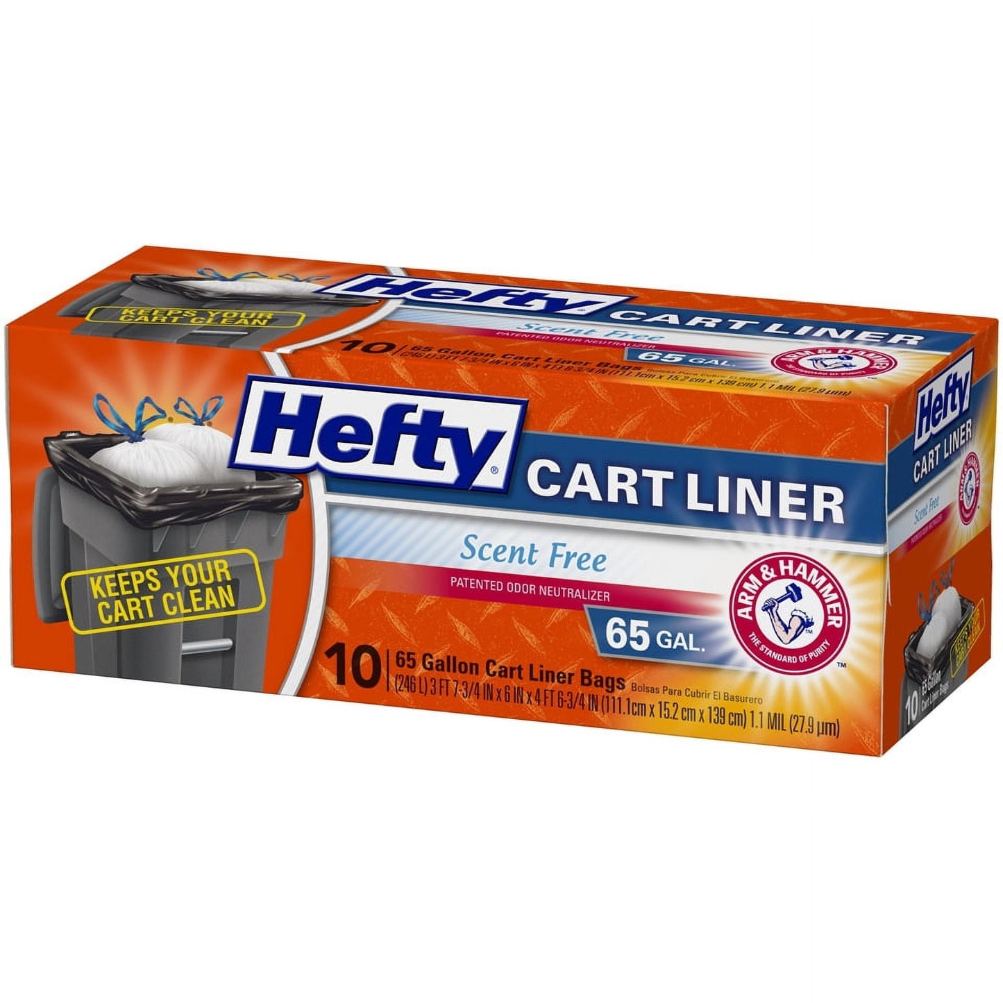 Hefty Cart Liner Trash Bags, 65 Gallon, 10 Bags