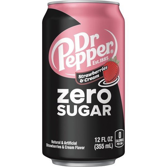 Dr Pepper Zero Sugar Strawberries and Cream Soda Pop, 12 fl oz, 12 Pack Cans