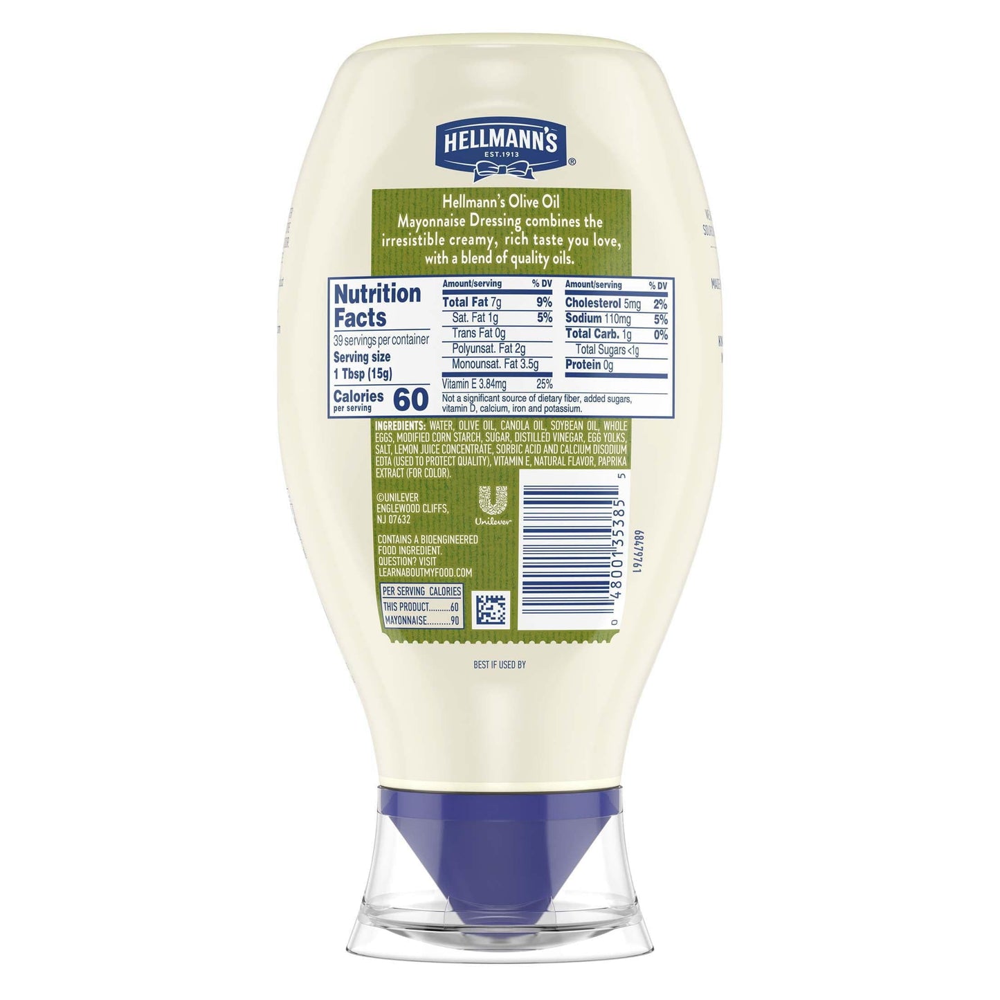 Hellmann's High in Omega-3 ALA and Vitamin E Olive Oil Mayonnaise, 20 fl oz Bottle