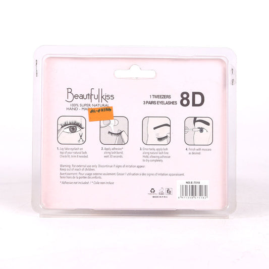BEAUTIFUL KISS 8D 3 PAIR EYE LASHES & TWEEZER PACK IR E-7518