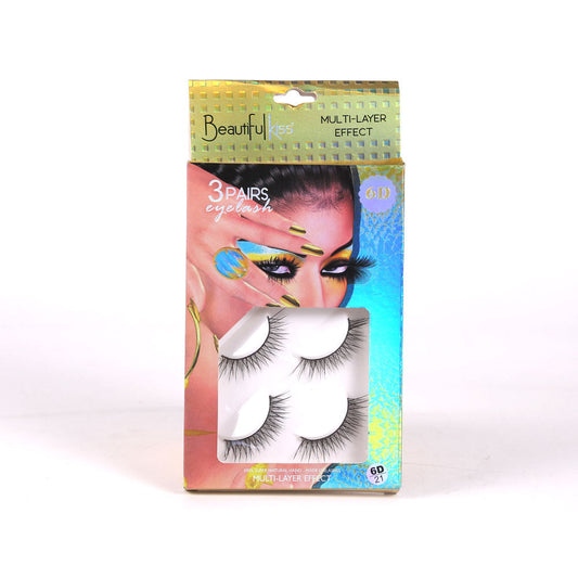 BEAUTIFUL KISS 6D EYE LASHES 3 PAIR PACK IR E-7388
