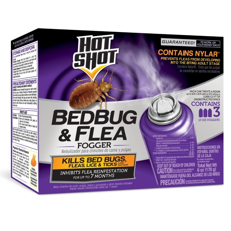 Hot Shot Bedbug & Flea Fogger Killer with Nylar to Regulate Flea Growth, 2 Ounce Cans, 3 Pack