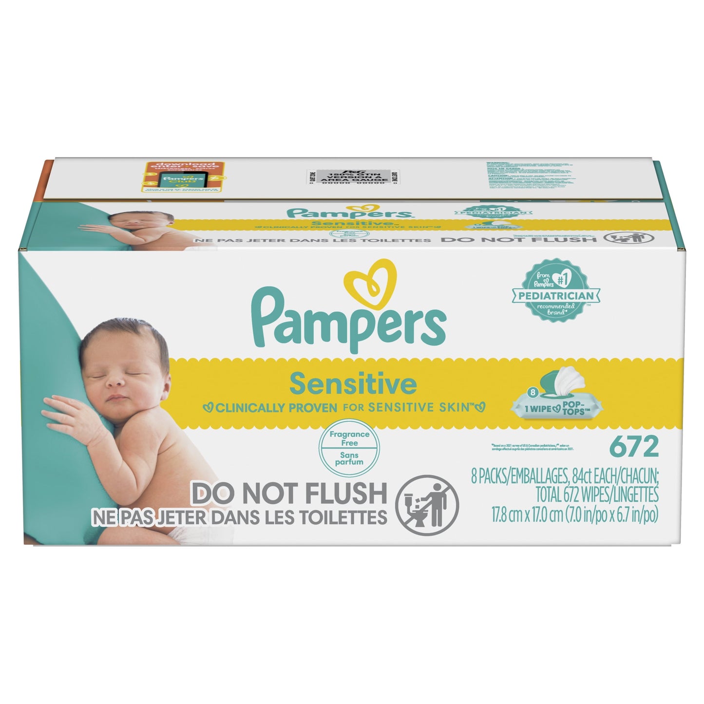 Pampers Sensitive Baby Wipes 8X Flip-Top Packs 672 Wipes