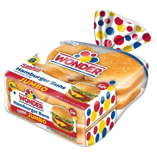 Wonder Bread Jumbo Seeded White Bread Hamburger Buns, 15 oz, 8 Count