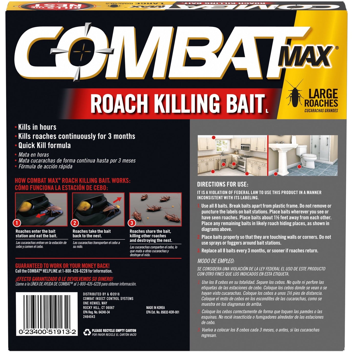 Combat Max Large Roach Killing Bait Stations, Child-resistant, 8 Count