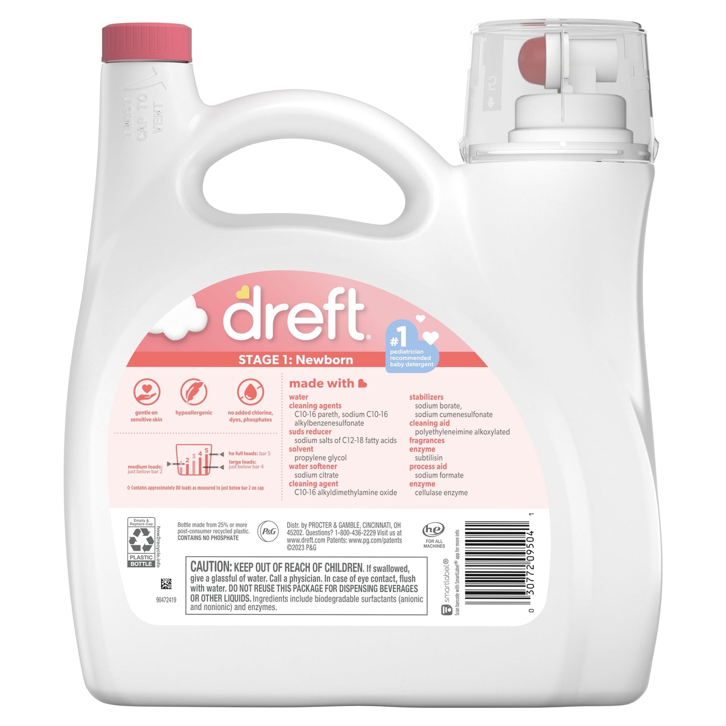 Dreft Stage 1: Newborn Baby Liquid Laundry Detergent, 80 Loads, 115 fl oz