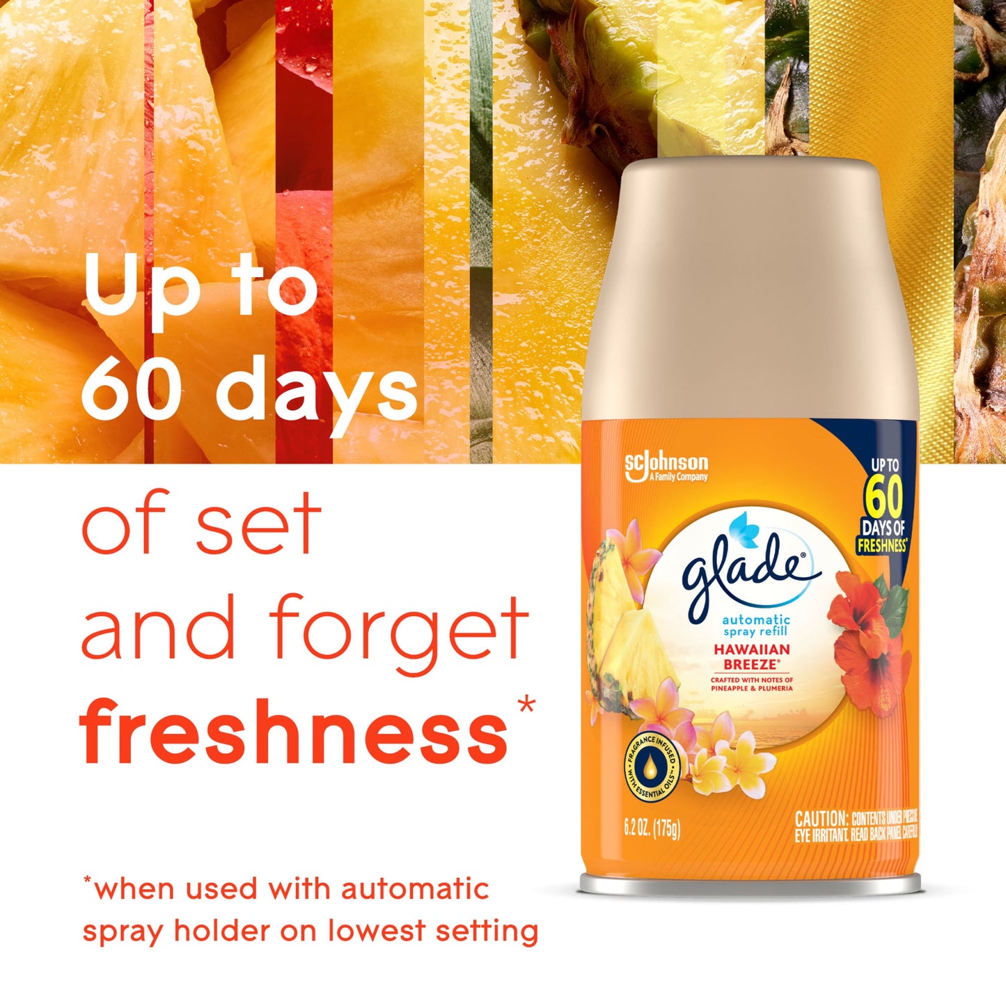 Glade Automatic Spray Refill 2 CT, Hawaiian Breeze, 12.4 OZ. Total, Air Freshener Infused with Essential Oils