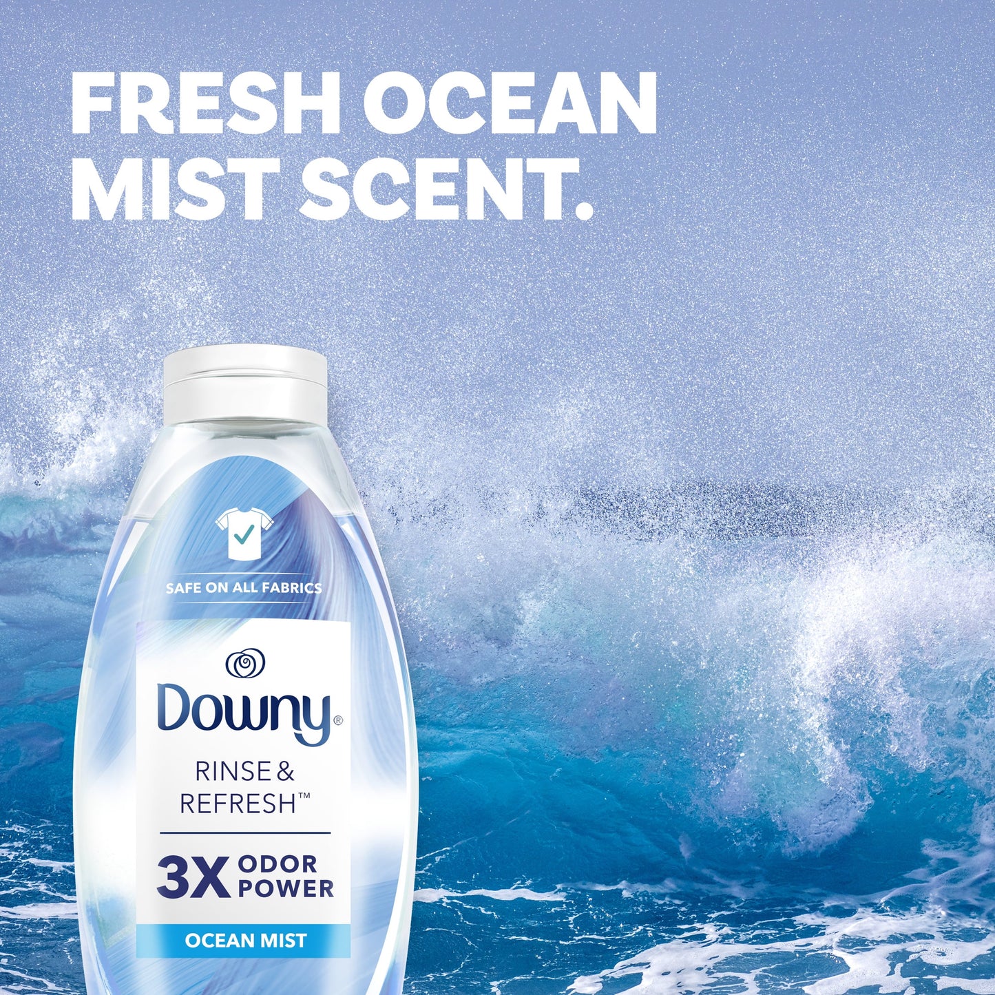 Downy Rinse & Refresh Laundry Odor Remover and Fabric Softener, Ocean Mist, 48 fl oz, Safe On All Fabrics, HE Compatible