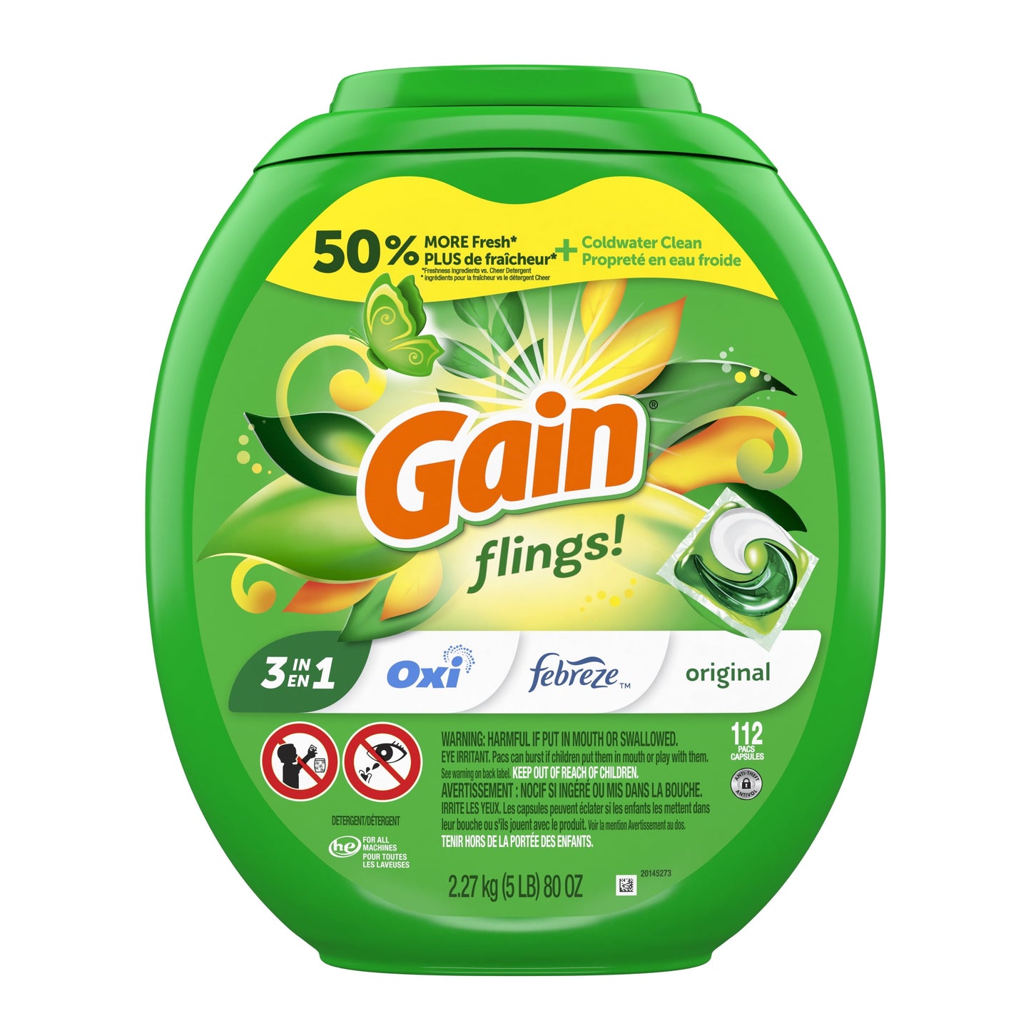 Gain Flings Laundry Detergent Soap Pacs, 112 Ct, Original Scent