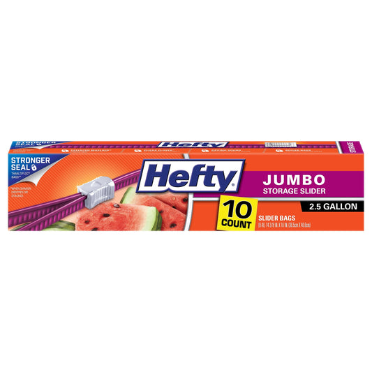 Hefty Slider Jumbo Storage Bags, 2.5 Gallon Size, 10 Count