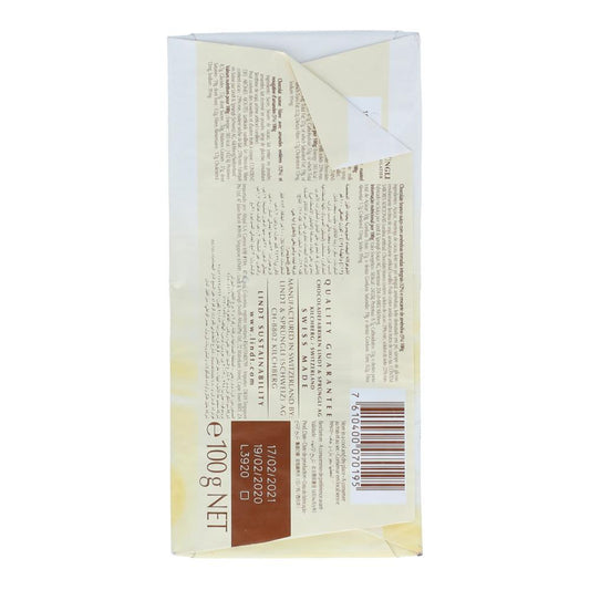 LINDT SWISS CHOCOLATE WHITE ALMOND 100 GM