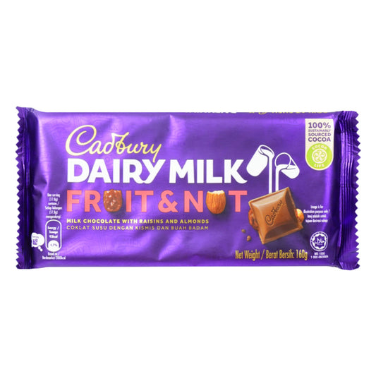 CADBURY DAIRY MILK CHOCOLATE FRUIT AND NUT 160 GM