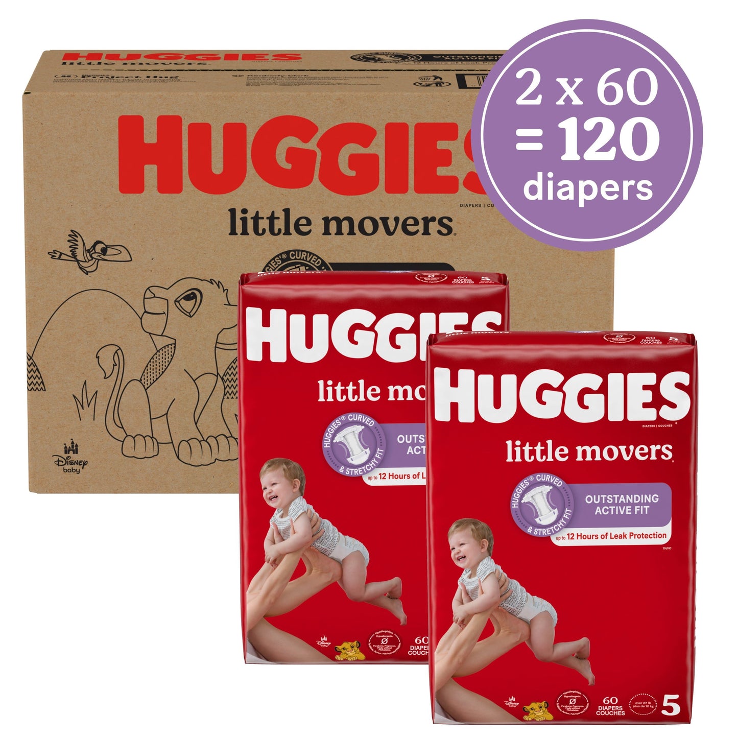 Huggies Little Movers Baby Diapers, Size 5, 120 Ct (Select for More Options)