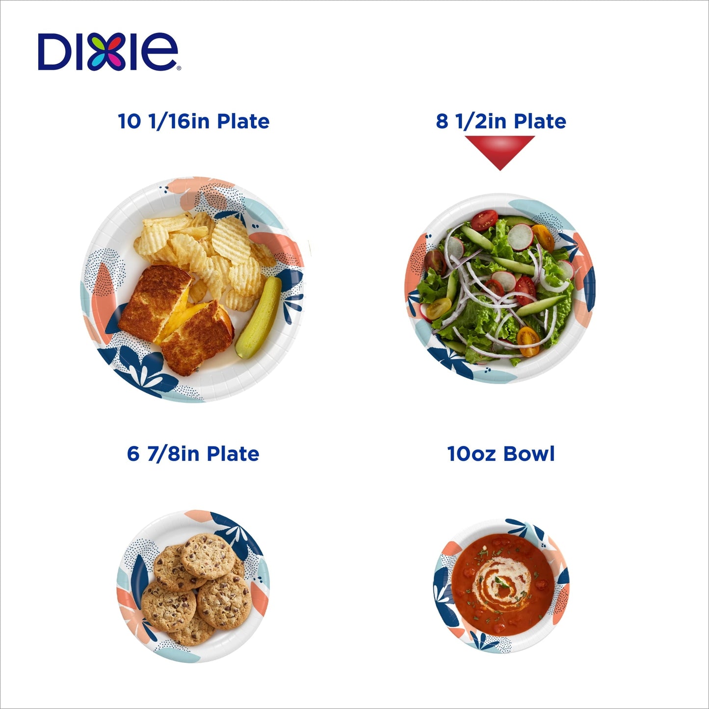 Dixie Disposable Paper Plates, Multicolor, 8.5 in, 100 Count