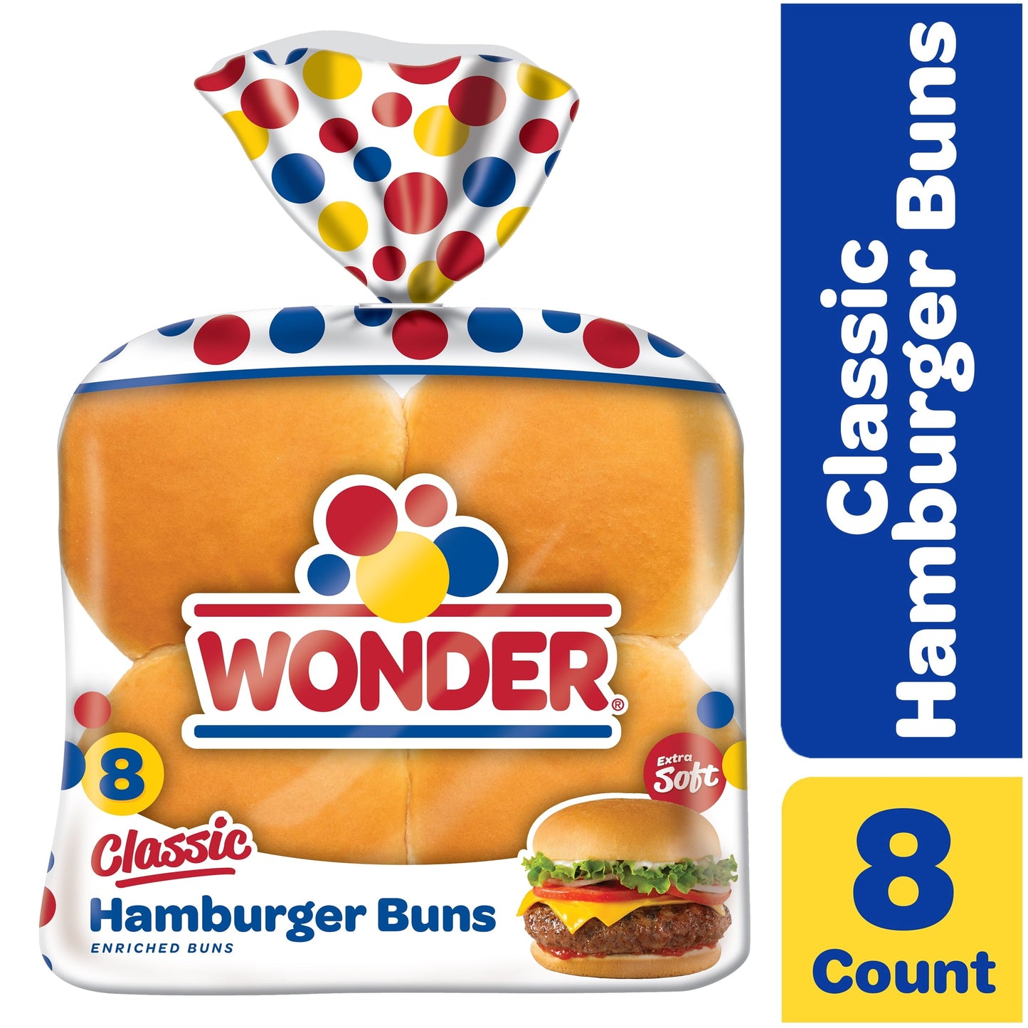 Wonder Bread Classic Extra Soft White Bread Hamburger Buns, 15 oz, 8 Count