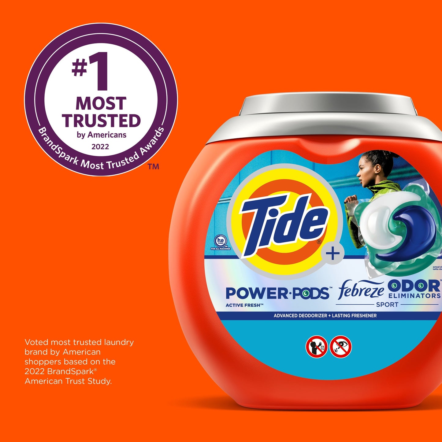 Tide Power Pods Laundry Detergent Soap Packs with Febreze, Sport Odor Defense, 25 Ct