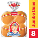 Sunbeam Jumbo Hamburger Buns, Enriched White Bread Burger Buns, 8 Count