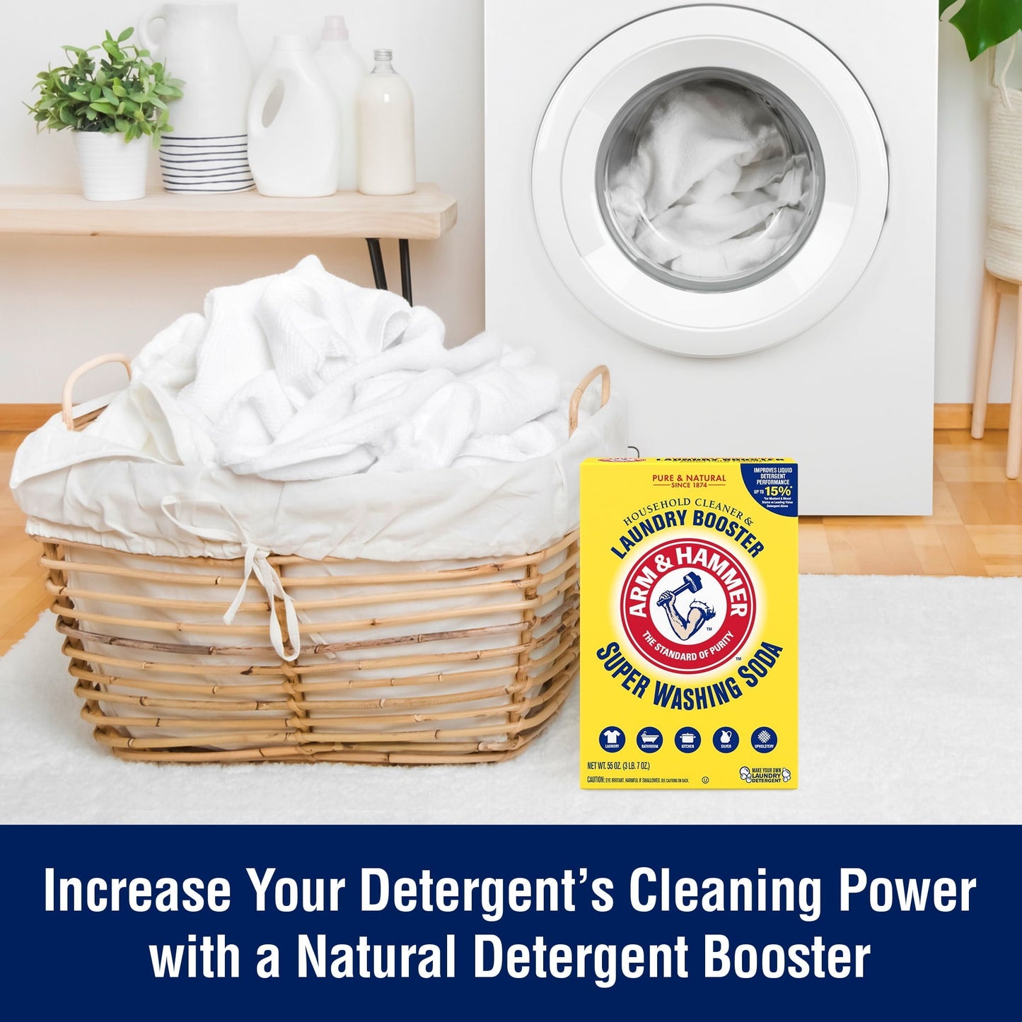 ARM & HAMMER Super Washing Soda Household Cleaner and Laundry Booster, 55 oz Box