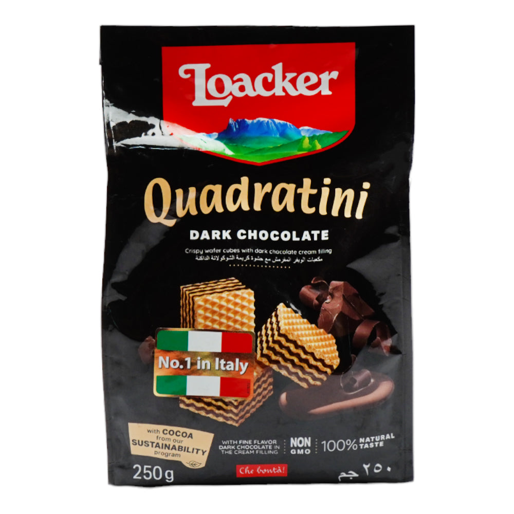 LOACKER WAFER QUADRATINI DARK CHOCOLATE 250GM BASIC