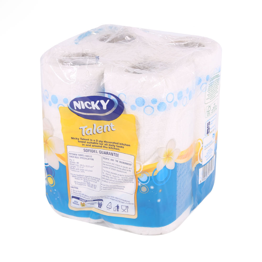 NICKY TALENT KITCHEN TOWELS 4 TISSUES ROLLS PACK