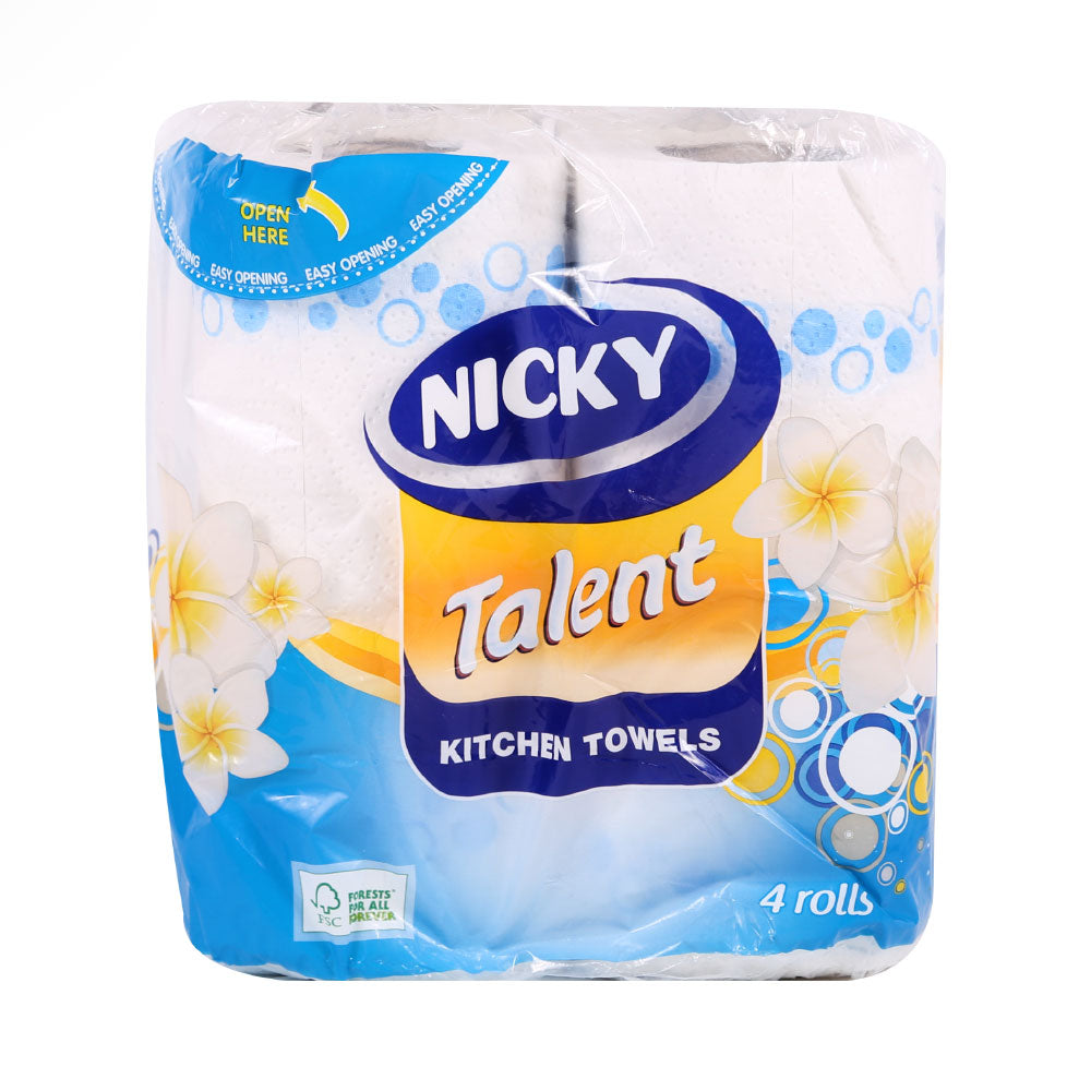 NICKY TALENT KITCHEN TOWELS 4 TISSUES ROLLS PACK