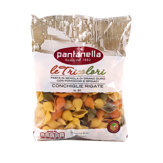 PANTANELLA PASTA CONCHIGLIE RIGATE TRICOLOR NO 51 500 GM