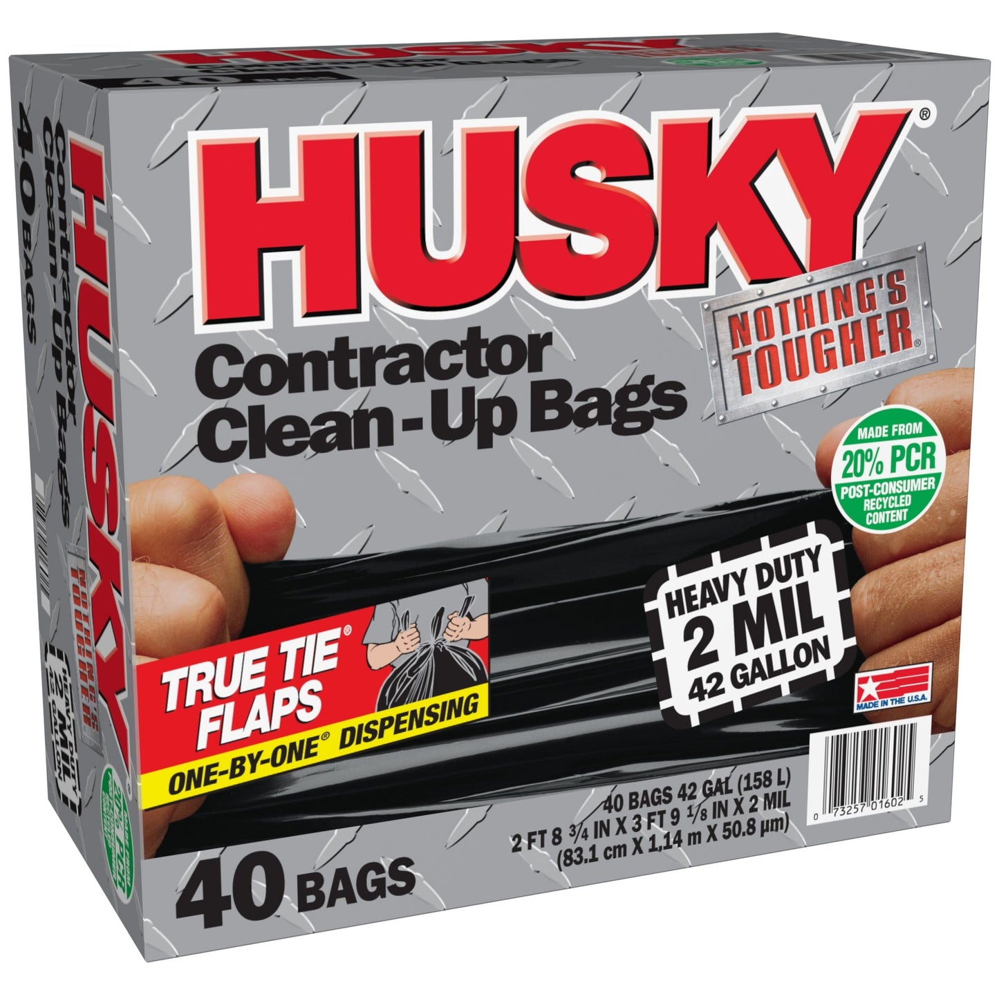 Husky Heavy Duty Contractor Black Bags, 42 Gallon, 40 Bags, 2 Mil (20% PCR)