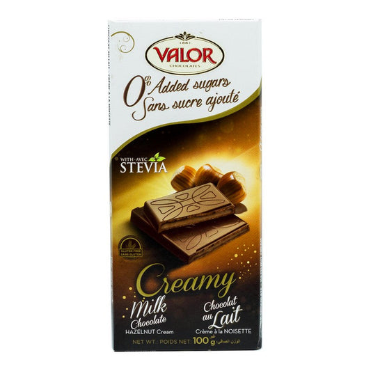 VALOR MILK CHOCOLATE WITH HAZELNUT NO ADDED SUGAR 100 GM