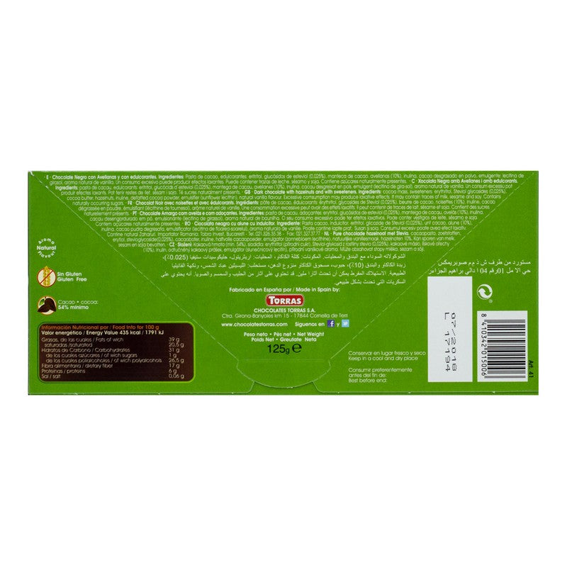 TORRAS STEVIA DARK HAZELNUTS 125G