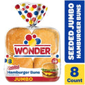 Wonder Bread Jumbo Seeded White Bread Hamburger Buns, 15 oz, 8 Count