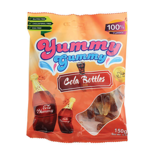 YUMMY GUMMY JELLY COLA BOTTLES BAG 150 GM