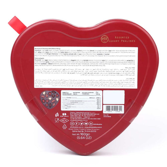 ELIT CHOCOLATE ASSORTED LUXURY PRALINES HEART TIN 160 GM