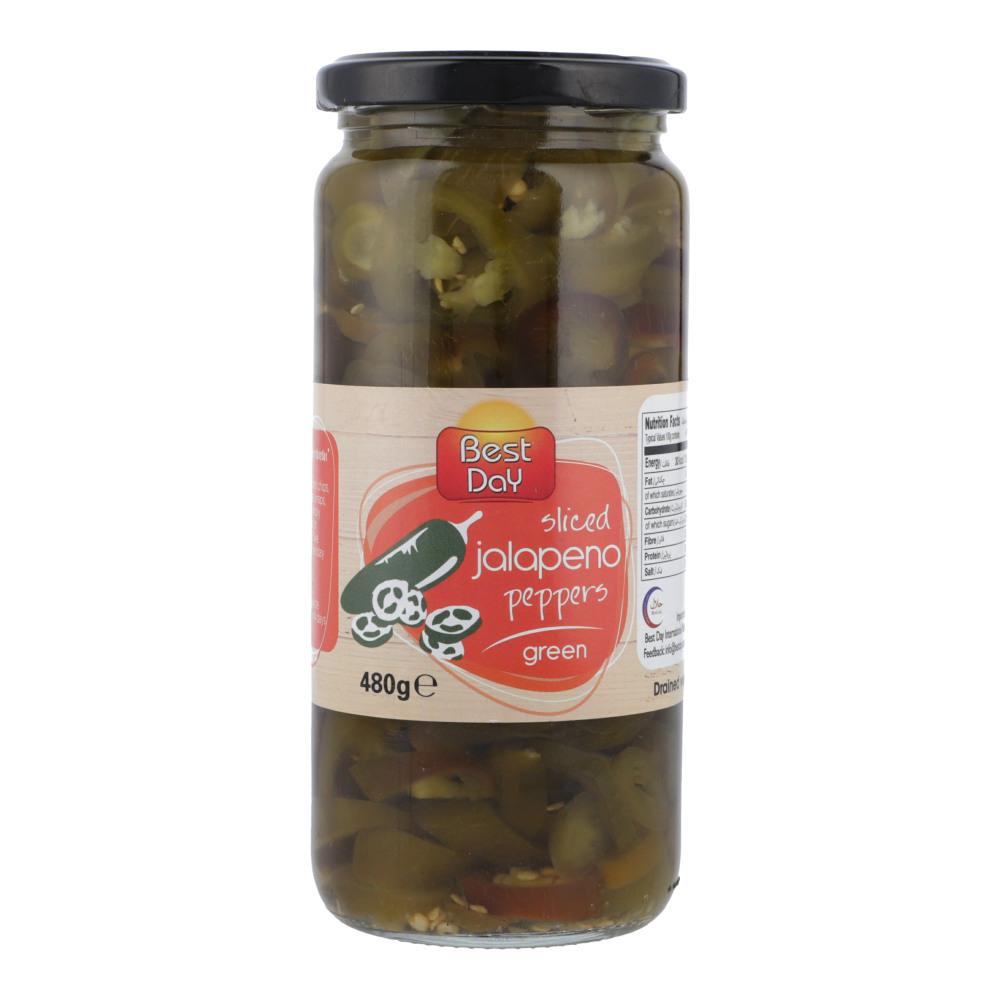 BEST DAY PICKLE JALAPENO PEPPERS GREEN SLICED 480 GM