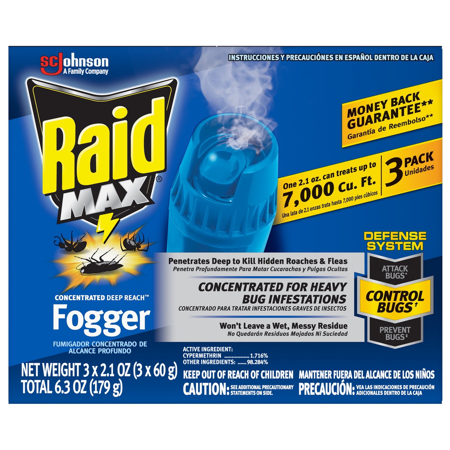 Raid® Max Concentrated Deep Reach Fogger, 2.1 fl oz, 3 ct (Total 6.3 fl oz, 179 g)