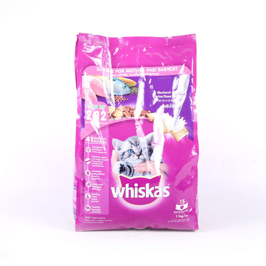 WHISKAS CAT FOOD JUNIOR MACKEREL FLAVOUR 1.1 KG