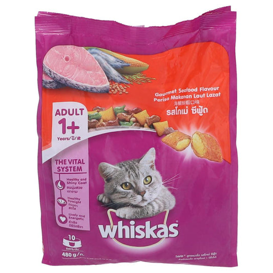 WHISKAS CAT FOOD ADULT GOURMET SEAFOOD 1+YEAR 480 GM