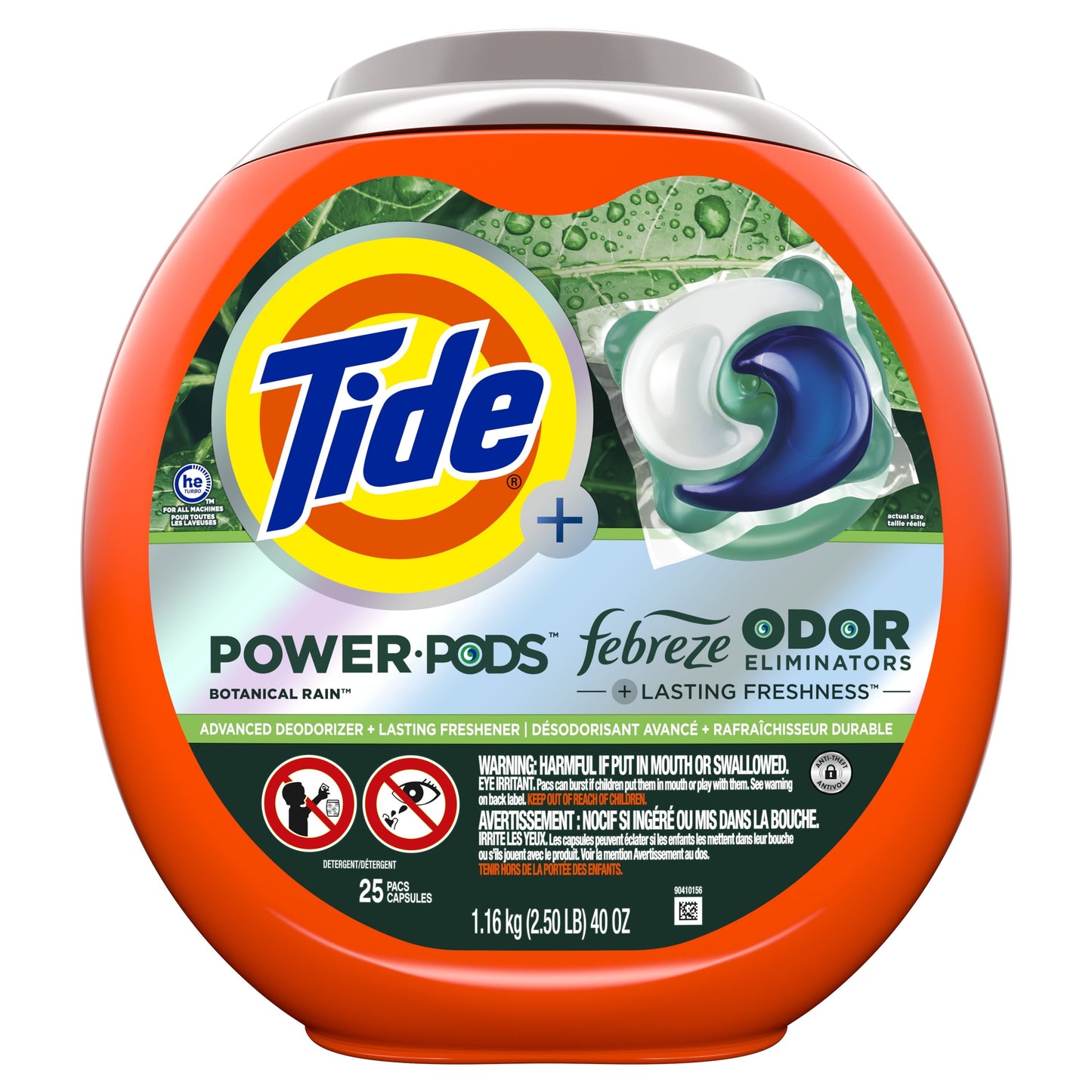 Tide Power Pods Laundry Detergent Soap Packs with Febreze, Botanical Rain, 25 Ct