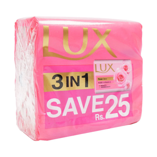 LUX SOAP ROSE GLOW TRIO PACK SAVE 25 3X128 GM