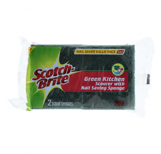 SCOTCH BRITE SPONGE GREEN KITCHEN NAIL SAVER VALUE PACK 2 IN 1