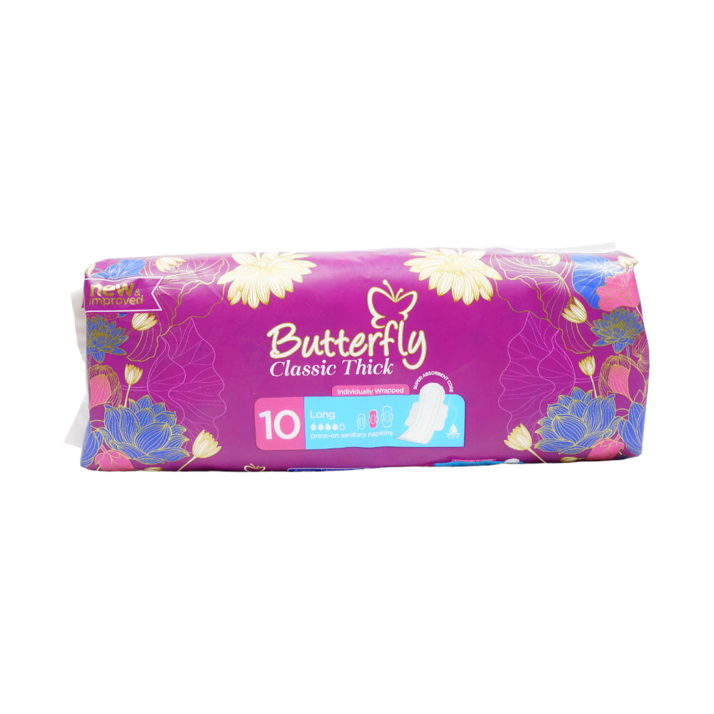 BUTTERFLY SANITARY NAPKINS THICK WRAPPED LARGE 10 PCS