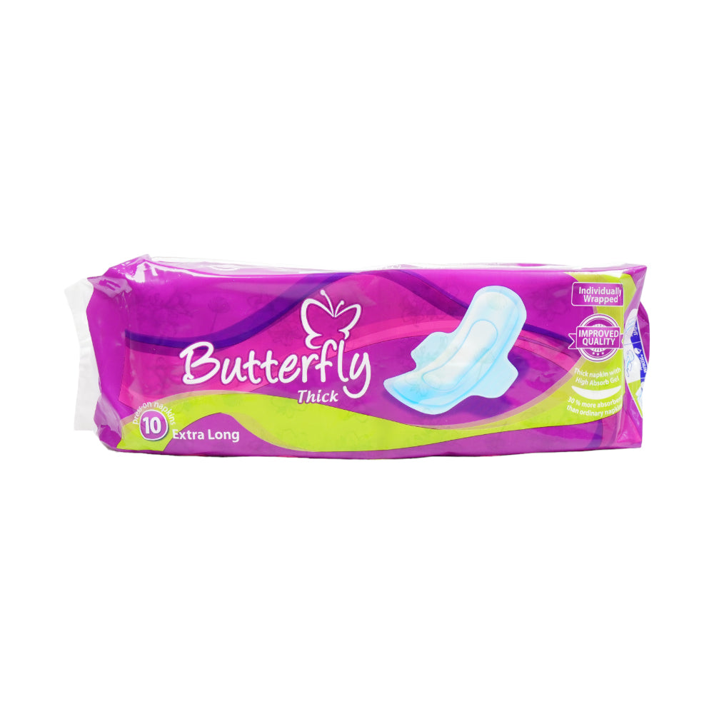 BUTTERFLY SANITARY PADS TICK WRAPPED EXTRA LONG 10PCS