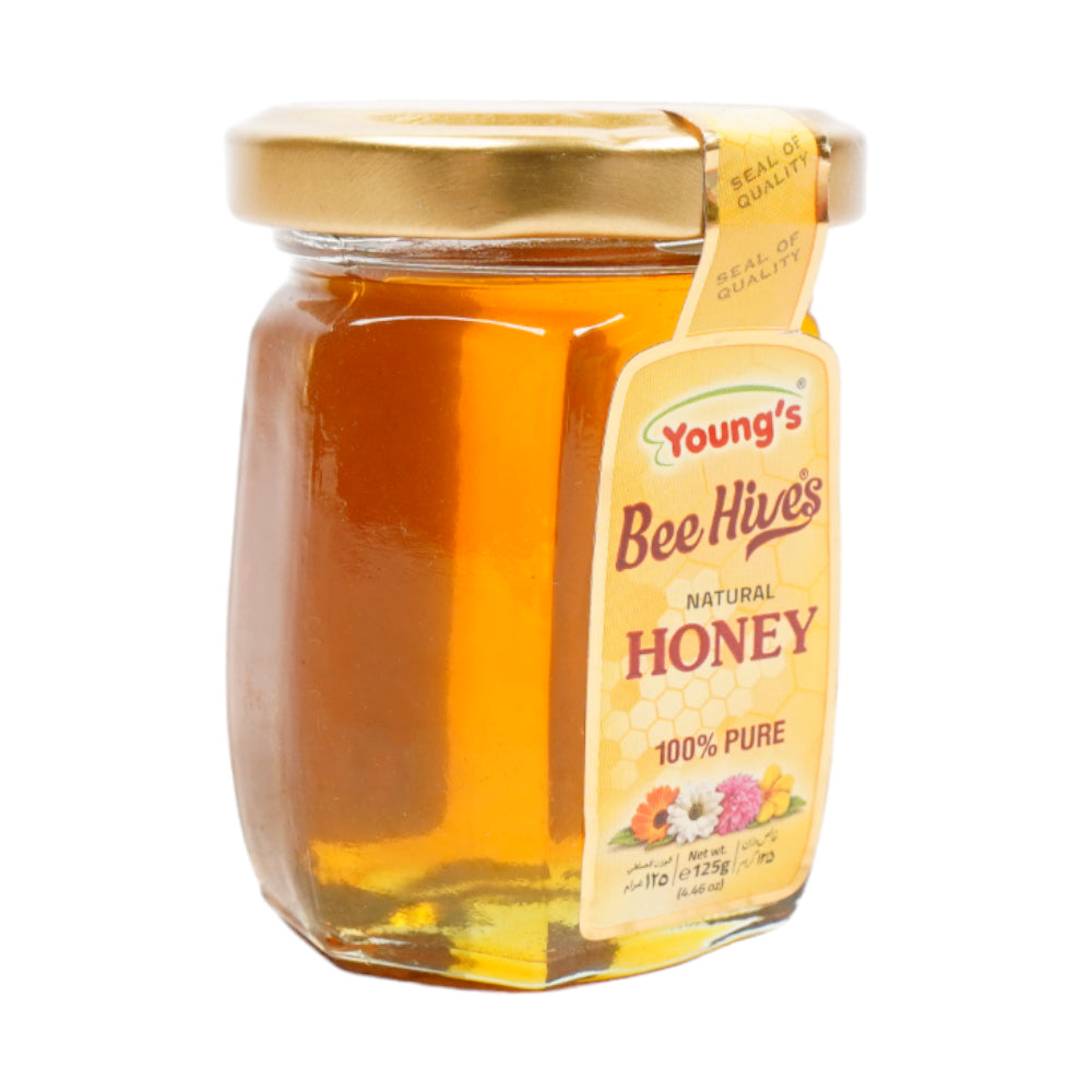 YOUNGS BEE HIVES HONEY NATURAL GLASS 125 GM