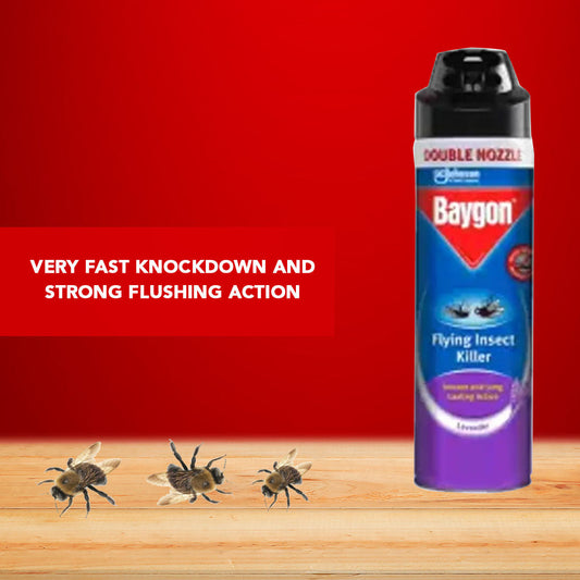 BAYGON INSECT KILLER FLYING DOUBLE NOZZLE LAVENDER 400 ML