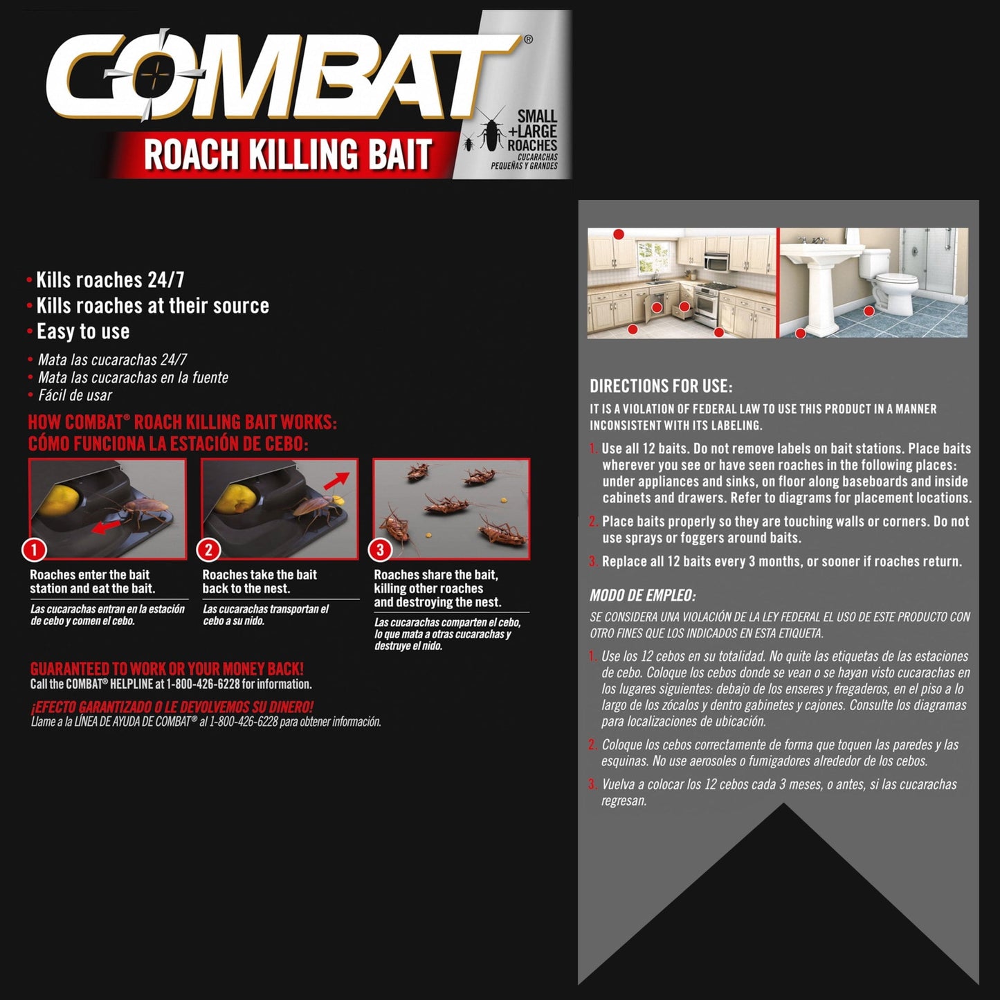 Combat Roach Killing Bait Stations for Small and Large Roaches, 12 Count