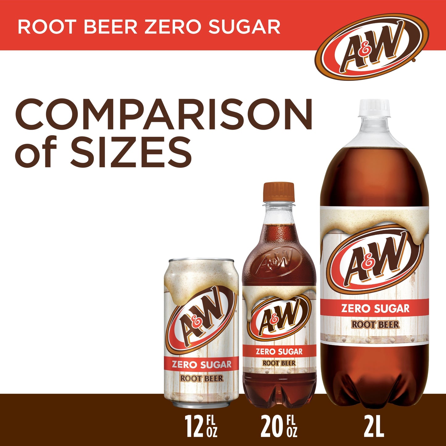 A&W Zero Sugar Root Beer Soda, .5 L bottles, 6 pack