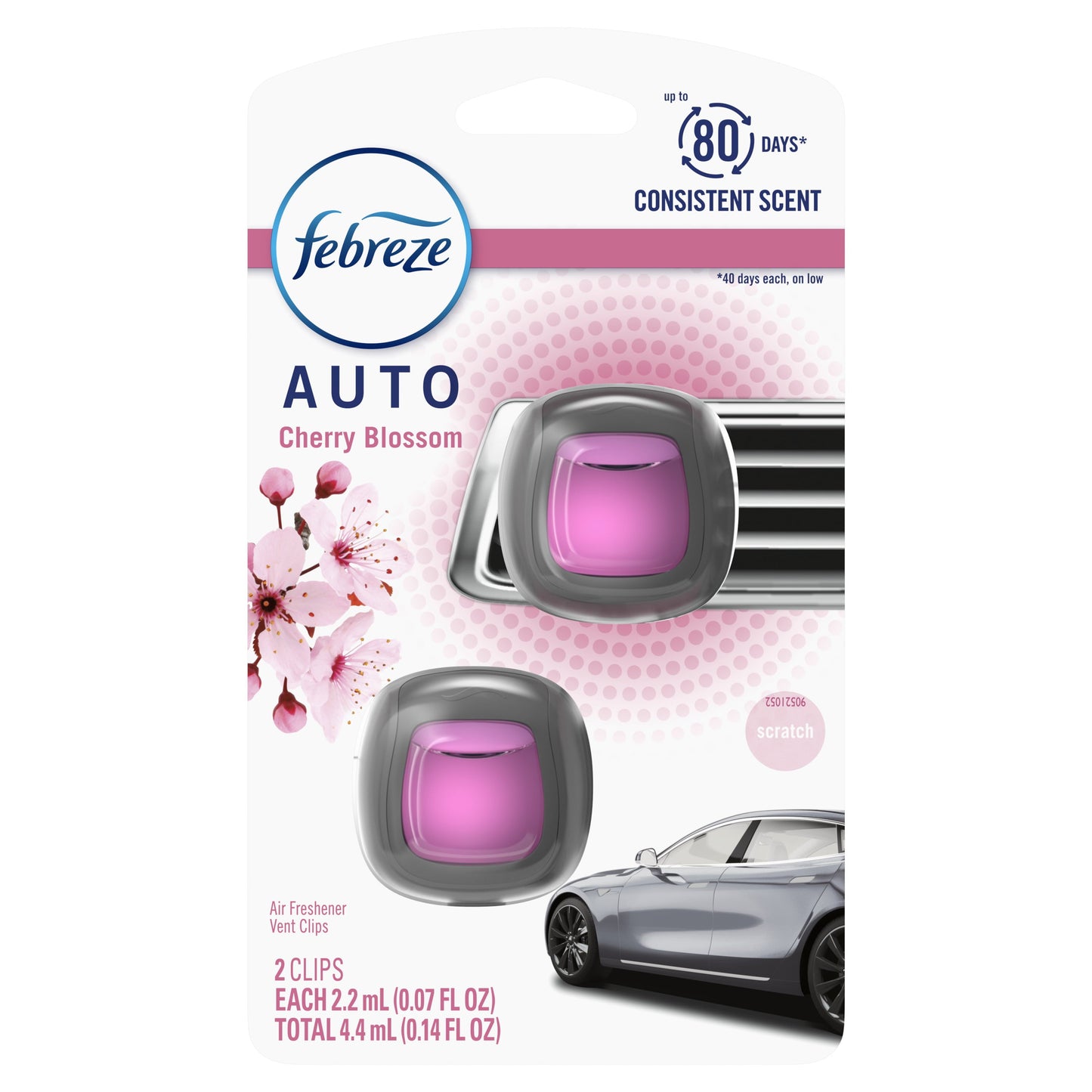 Febreze AUTO Air Freshener Vent Clip Cherry Blossom Scent, .07 fl oz. Car Vent Clip, Pack of 2